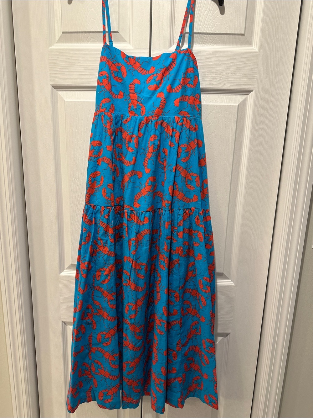 J. Crew Turquoise Maxi Dress with Red Lobster Print
